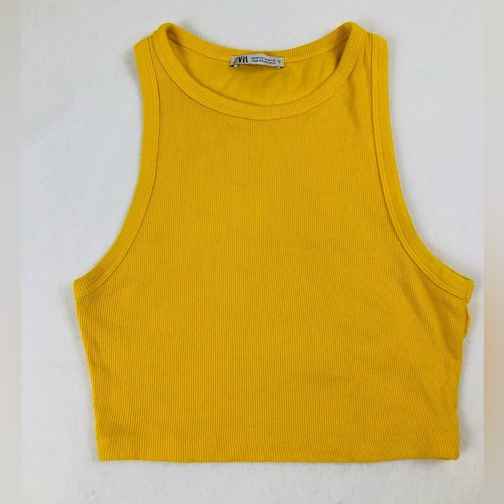 Zara Yellow Ribbed Cropped Tank Top (T3)